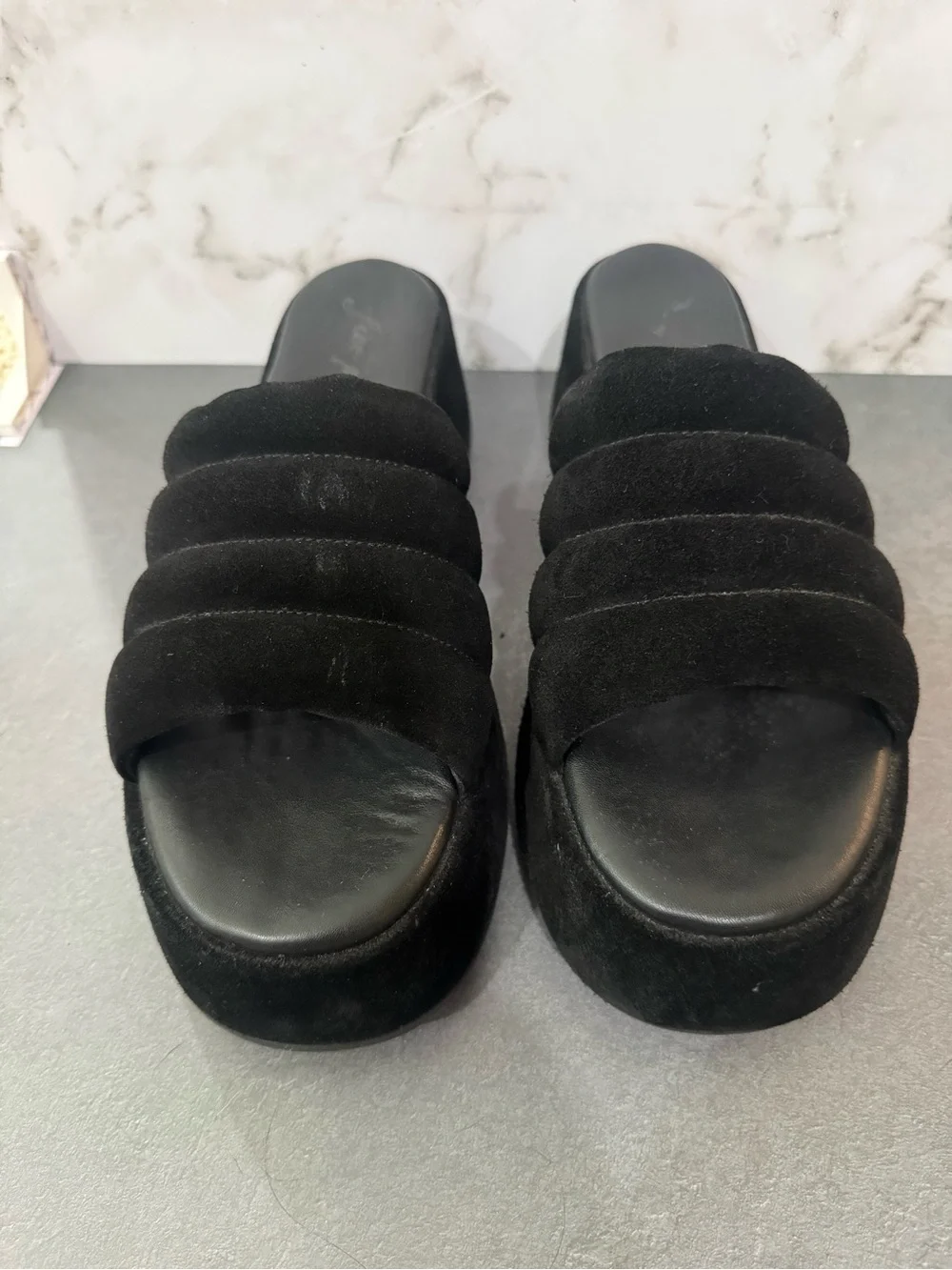 Free People Black Quilted Platform Slide Sandals